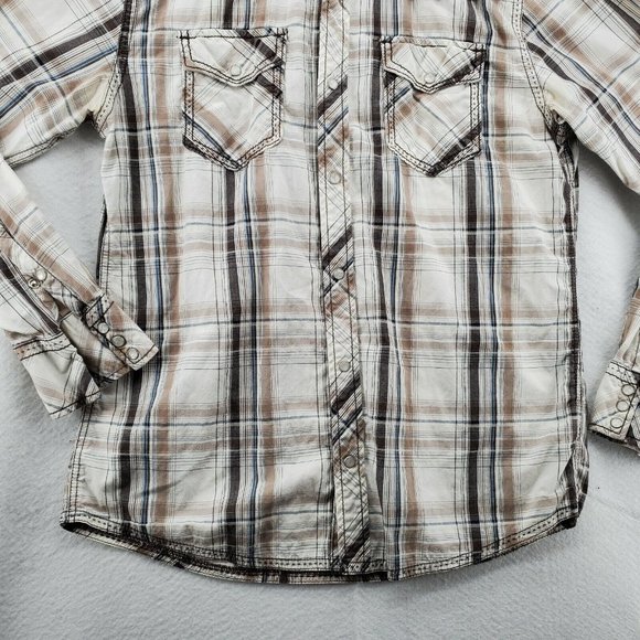 BKE Shirt Men's Long Sleeve Pearl Snap Up Striped Tan White Large*Western - Picture 3 of 12